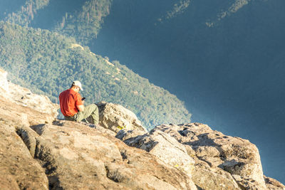 Rear view of man looking at mountain, yosemite national park