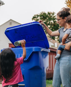 Environmental conservation concept, recycling, cardboard, plastic, and metal cans