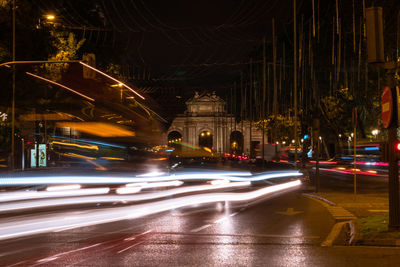 Light trails on city street at night