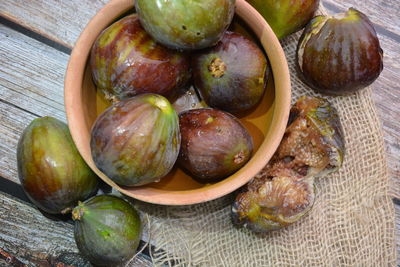 High angle view of fruits in bowl on table