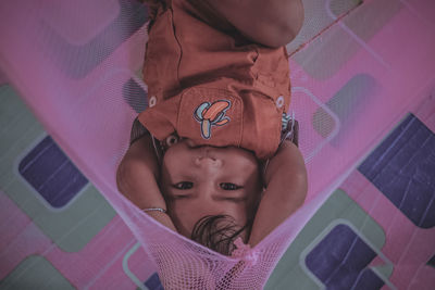 High angle portrait of cute boy