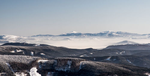 Scenic view of snowcapped mountains against sky