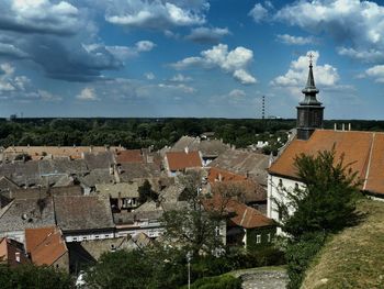 High angle view of townscape against sky