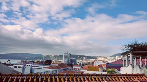 High angle view of townscape against sky