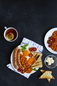 Directly above shot of breakfast served on table