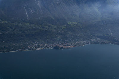 High angle view of sea and mountain