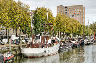 Rotterdam canal with boats, trees and buildings