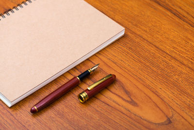 High angle view of pen on table