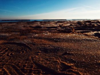 Surface level of beach against sky