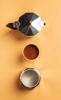 High angle view of coffee cup on table