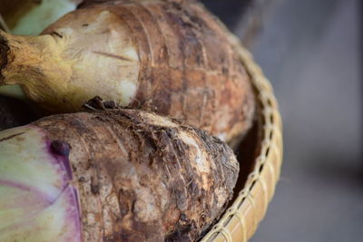 Close-up of bread in basket for sale