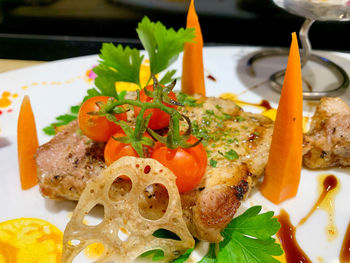 Close-up of meal served in plate