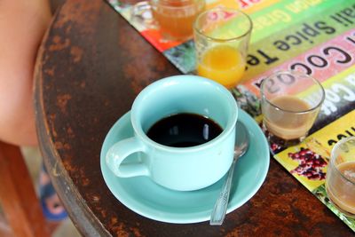 Close-up of coffee cup on table