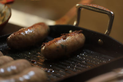 Close-up of meat in plate on table