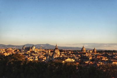 High angle view of roma against clear sky during sunset
