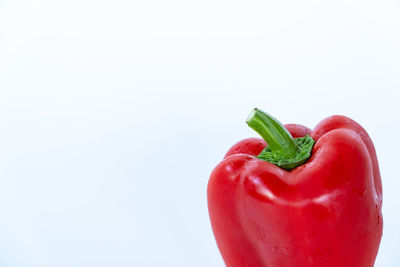 Close-up of red bell pepper against white background