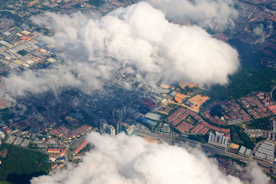 High angle view of buildings in city