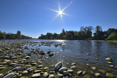Scenic view of lake against clear sky