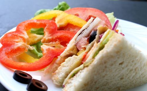 Close-up of breakfast served in plate