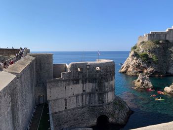 Scenic view of sea against clear blue sky