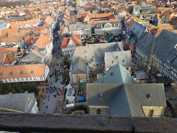 High angle view of buildings in city