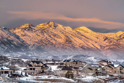 Scenic view of snowcapped mountains against sky