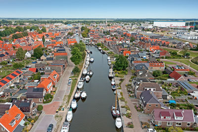 Aerial from the city lemmer in friesland the netherlands