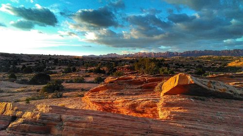 View of landscape against cloudy sky