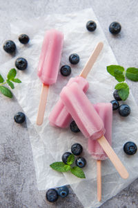 Ice cream popsicles from fresh organic blueberries. summer sweets and desserts. vegan food.