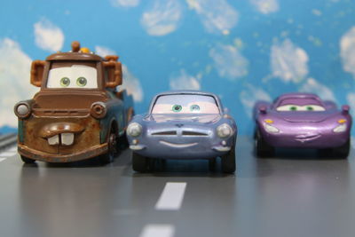 Close-up of toy car on table