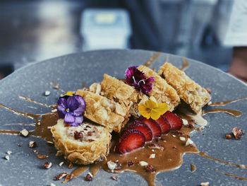 Close-up of dessert in plate on table