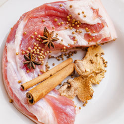 Raw pork belly, garnished with spices, ready to cook beautiful meat can cook many things