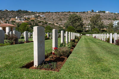 Panoramic view of cemetery against sky