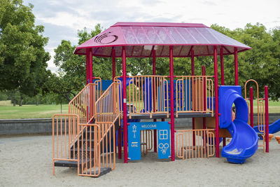 Playground structure in the city park without kids