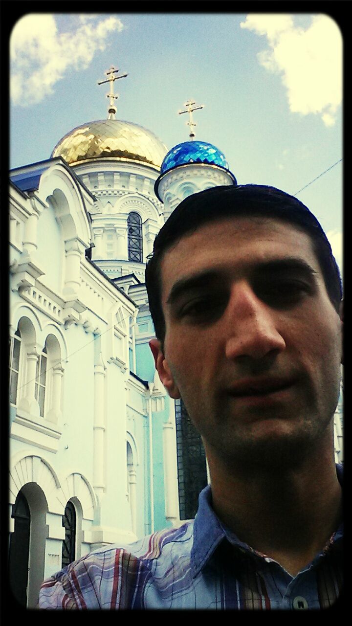 transfer print, architecture, building exterior, auto post production filter, built structure, religion, sky, church, spirituality, headshot, lifestyles, young men, portrait, place of worship, looking at camera, young adult