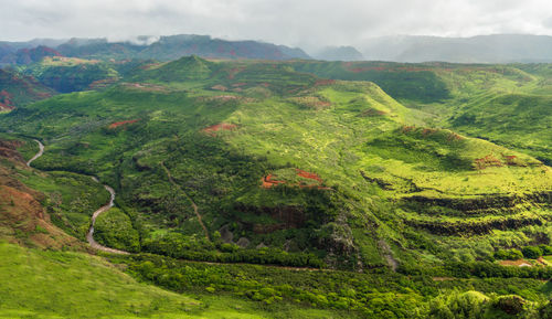 Scenic view of green landscape against sky