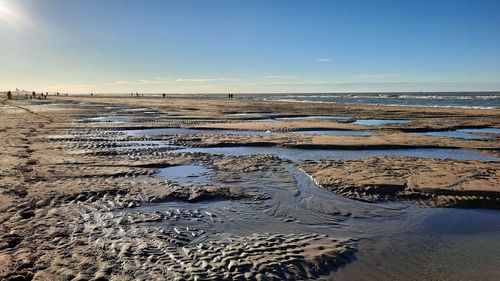 Scenic view of beach against sky during sunset