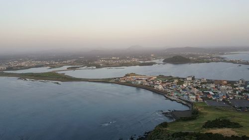 Aerial view of city at waterfront