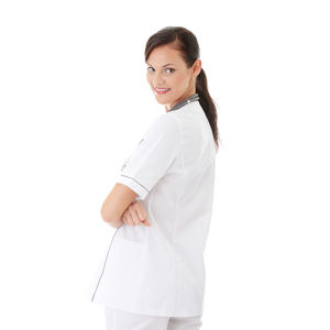 Portrait of a smiling young woman over white background