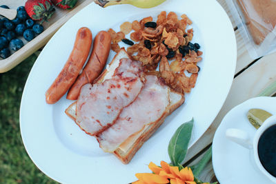 High angle view of food in plate on table