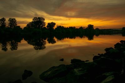 Scenic view of lake against sky during sunset