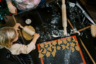 High angle view of man working at construction site