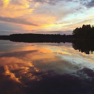 Scenic view of lake at sunset