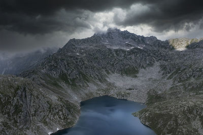 Panoramic view of snowcapped mountains against sky