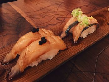 Close-up of food on wooden table