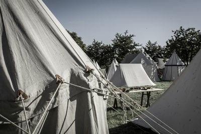 Low angle view of tent against sky