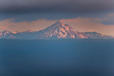 Scenic view of snowcapped mountains against sky during winter