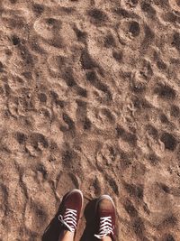 Low section of person standing on sand