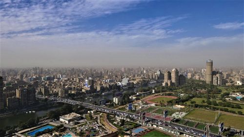 High angle view of buildings in city