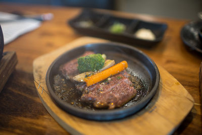 High angle view of food in bowl on table